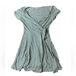 Rolla Coster Sage Green Striped Faux Wrap Dress - M